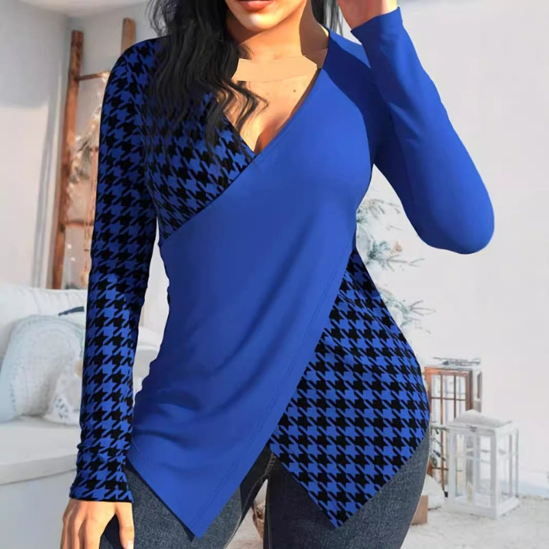 Cyra – Blouse à manches longues, col en V et coupe slim