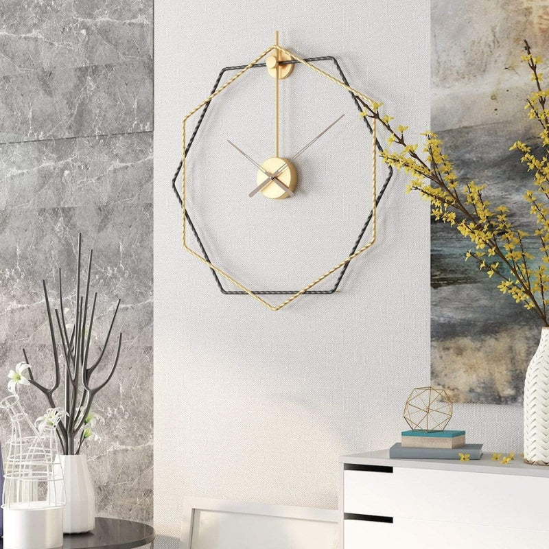 HexaTime – Hexagonal Wall Clock with Double Frame and Decorative Design