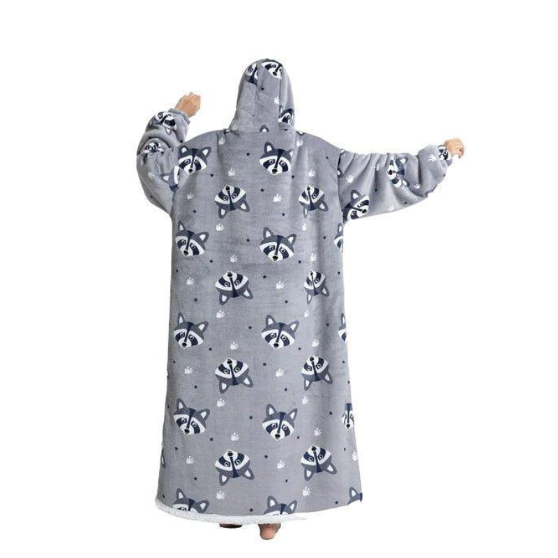 ReversaWarm - Extra Long Fleece Hoodie Blanket With Raccoon Design