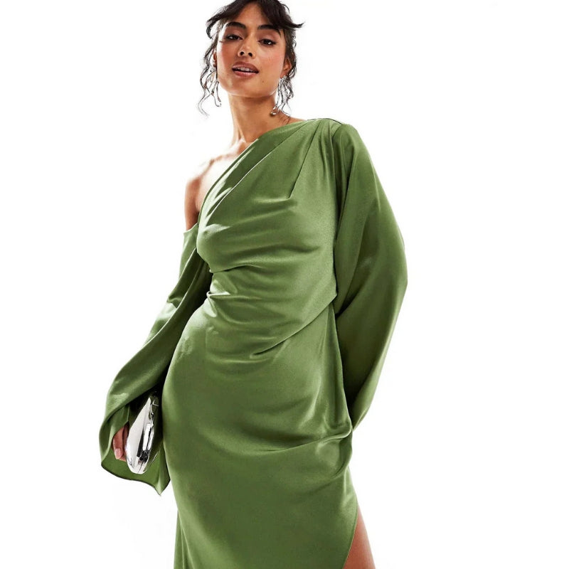 Nancy – One-Shoulder Maxi Dress with Long Sleeve