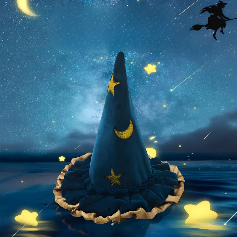 Elara - Halloween Witch Hat – Pointed Top with Wide Brim (Blue)