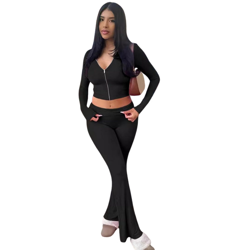 Freya - Casualowy Dres z Bluzą na Zamek i Szerokimi Spodniami