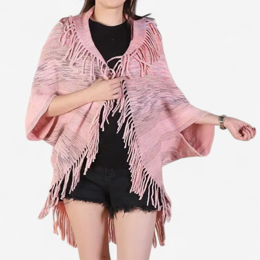 Maya - Cardigan tip capă cu design cu ciucuri