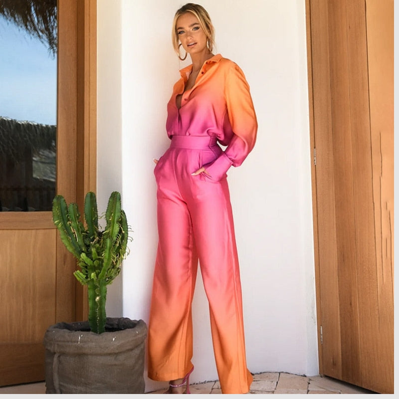 Sophia - Ensemble deux pièces avec blouse à manches longues et pantalon ample