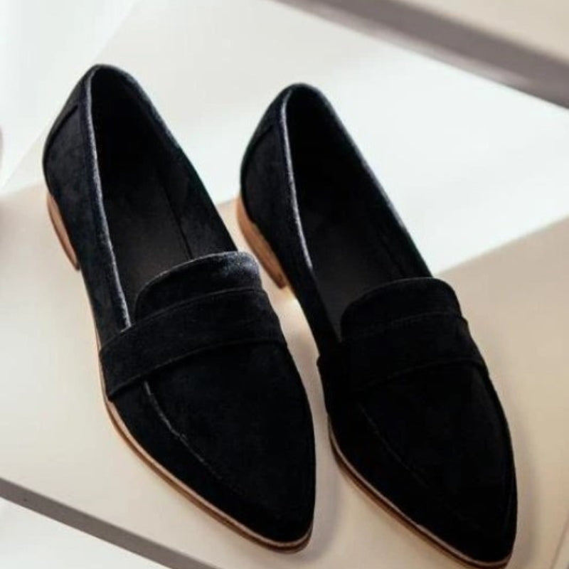 Charlotte – Pointed Toe Suede Slip-On Shoes with Decorative Strap | Easy On/Off Comfort | Durable Rubber Sole | Casual to Semi-Formal