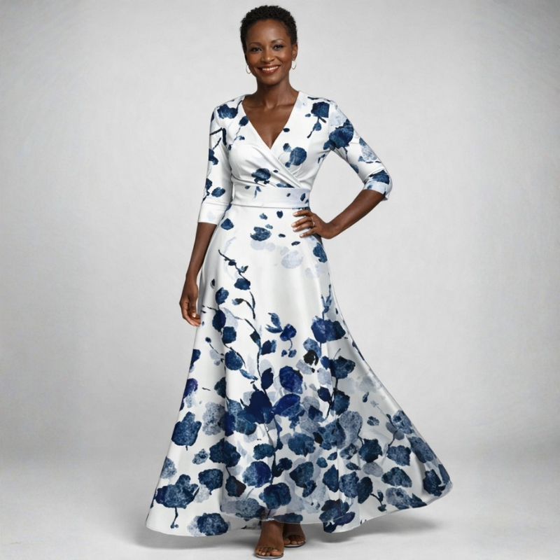 Women's Floral Maxi Dress with V Neck