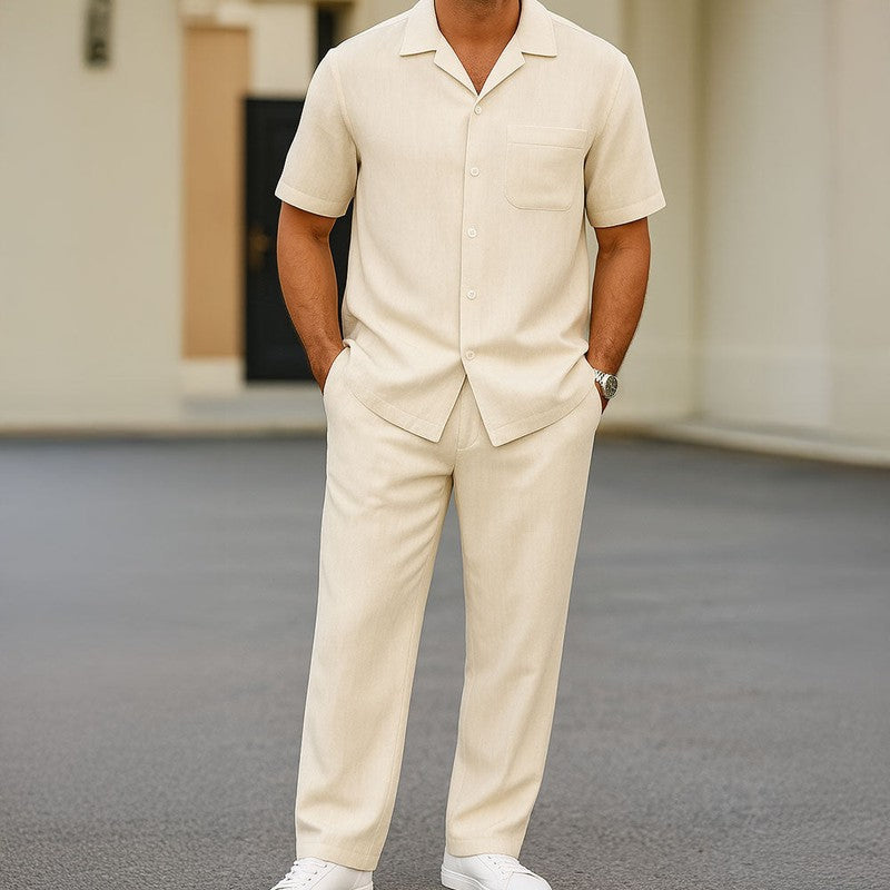 Men's 2 Piece Set with Button Shirt and Wide Leg Trousers