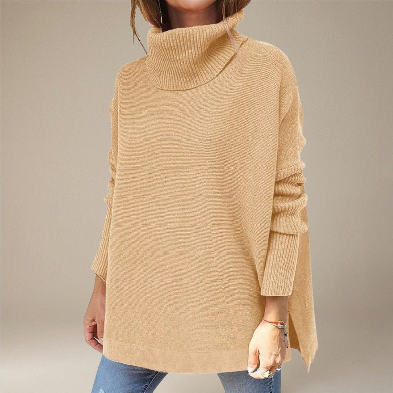 Rose – Pull à manches longues avec col roulé et coupe ample
