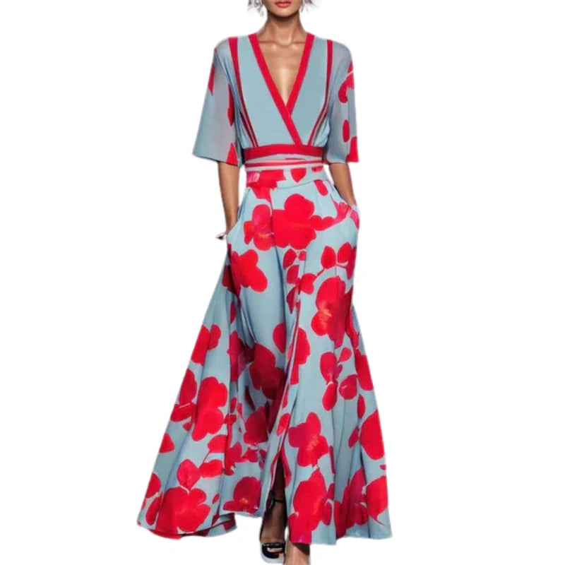 Elara – Robe maxi à imprimé floral et manches courtes