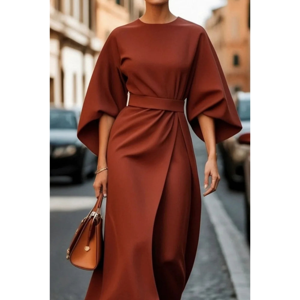 Alira - Elegantné midi šaty s lampášovými rukávmi a pásom v páse