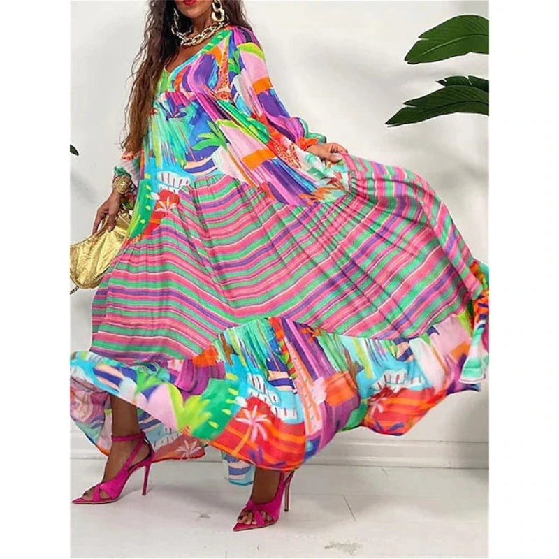Aria - Chic Maxi Dress with Long Sleeves and V-Neck