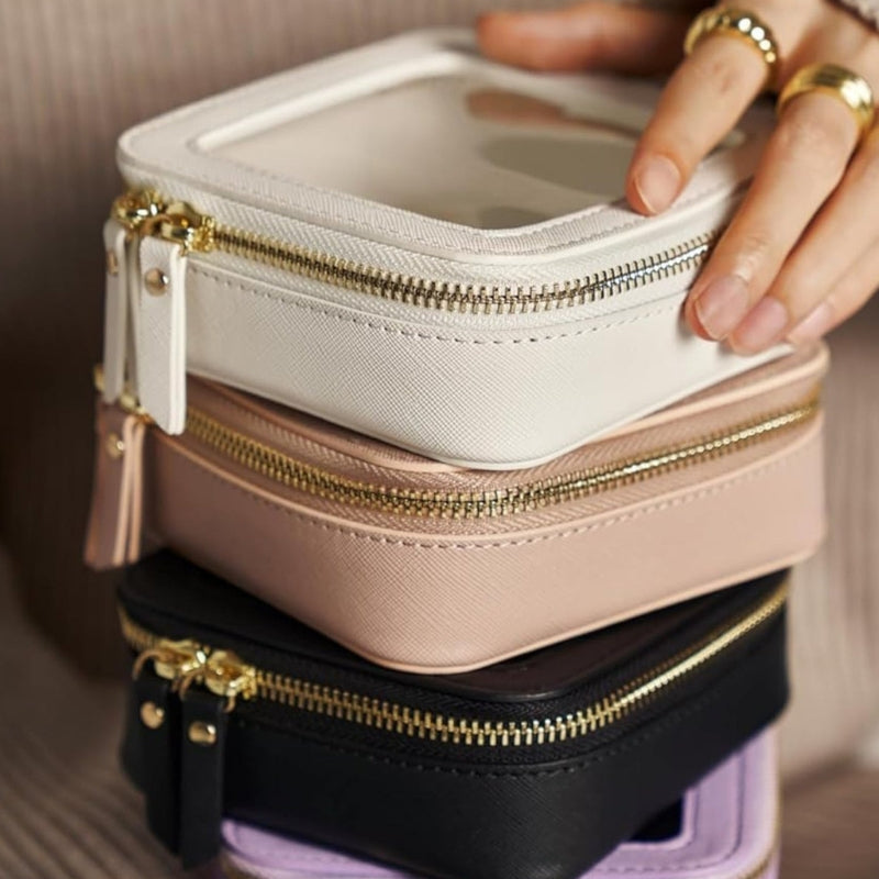 Lila – Mini trousse à maquillage carrée avec fermeture éclair sécurisée