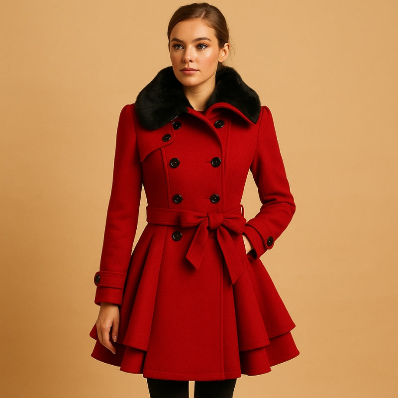 Brittany - Płaszcz z długimi rękawami, detalami na guziki i paskiem w talii