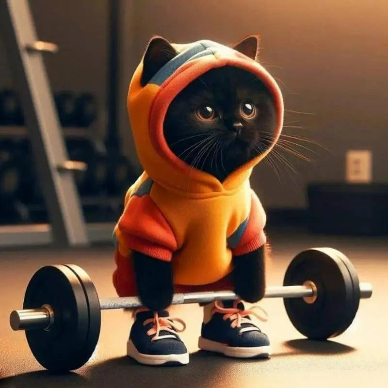 PowerPaws – Cat Figurine with Weightlifting and Decorative Design