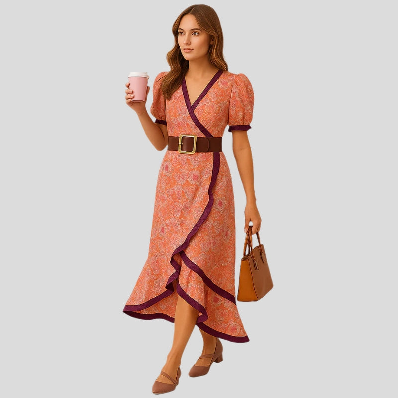 Sofia – Robe maxi à manches courtes avec ceinture à la taille