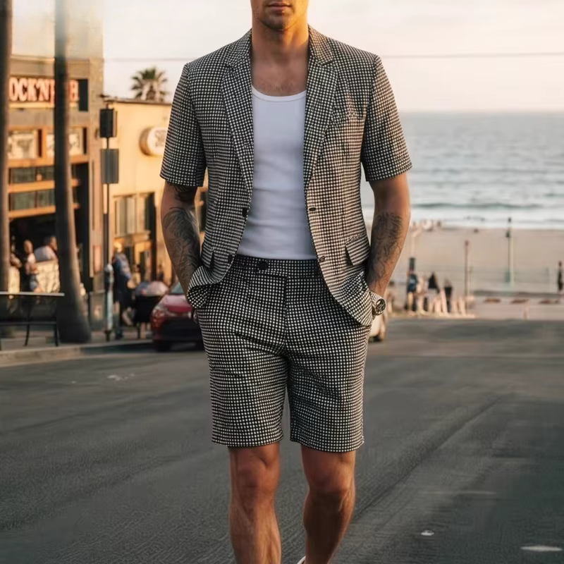Ensemble costume pour homme avec blazer et pantalon à carreaux