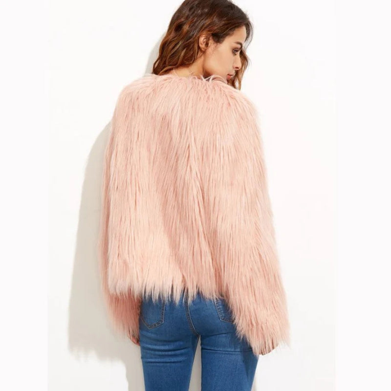 Aveline – Long Sleeve Faux Fur Jacket with Round Neck