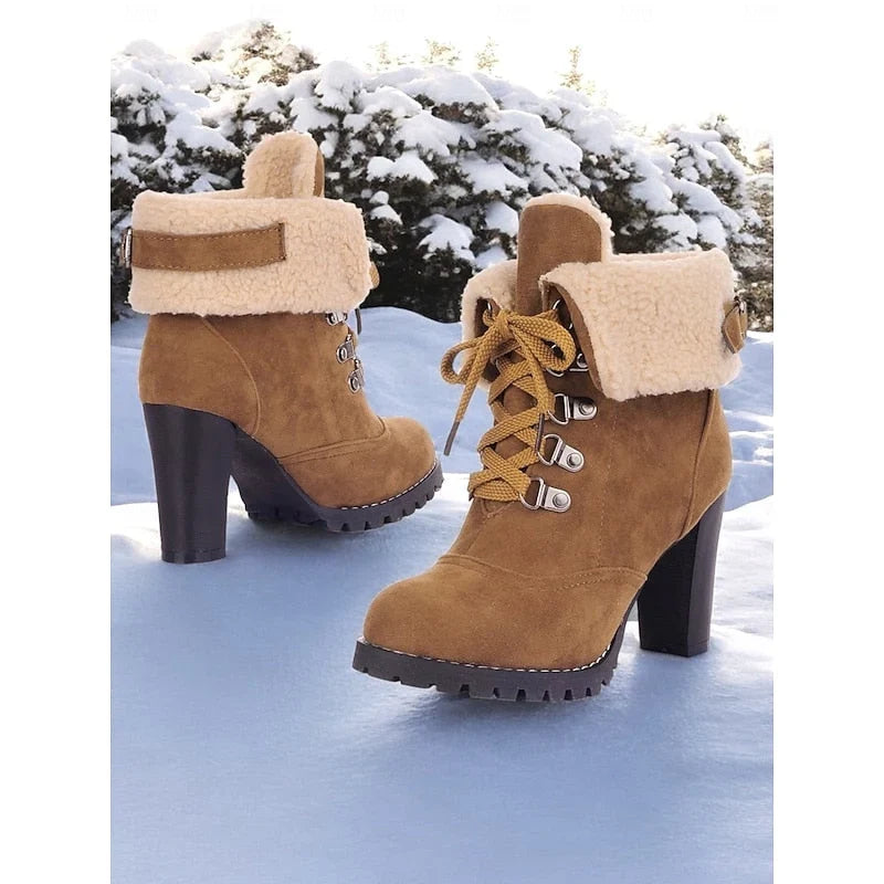 Foldara - Women's Lace-Up Ankle Boots with Stacked