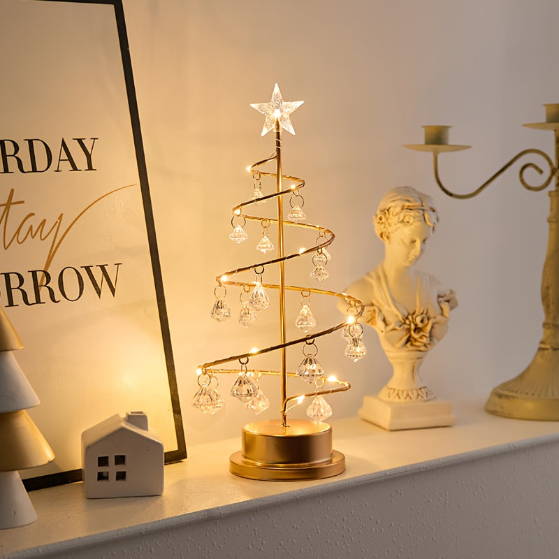 Spiravelle - Albero a spirale in metallo illuminato con ornamenti in cristallo