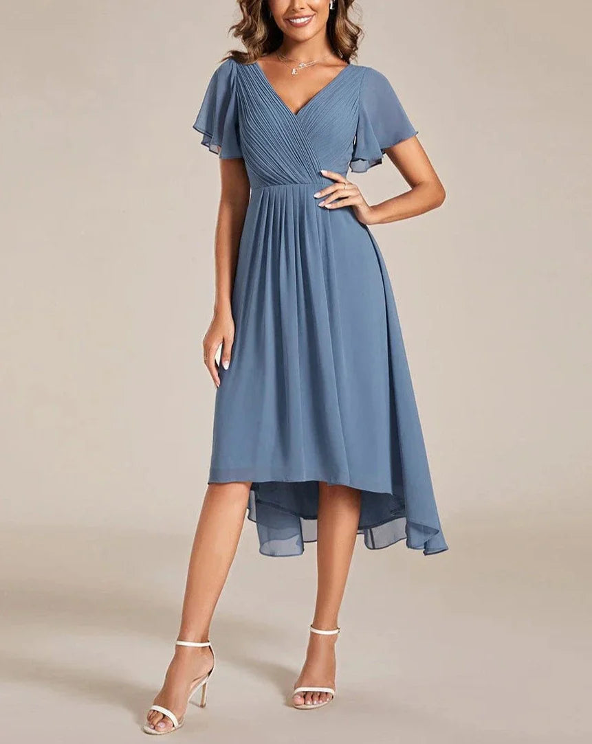 Sophia – Robe Midi à Manches Courtes et Encolure en V