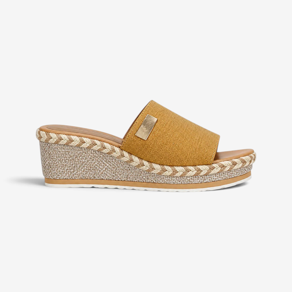 Marivelle - Raffia Wedge Mules with Wide Strap