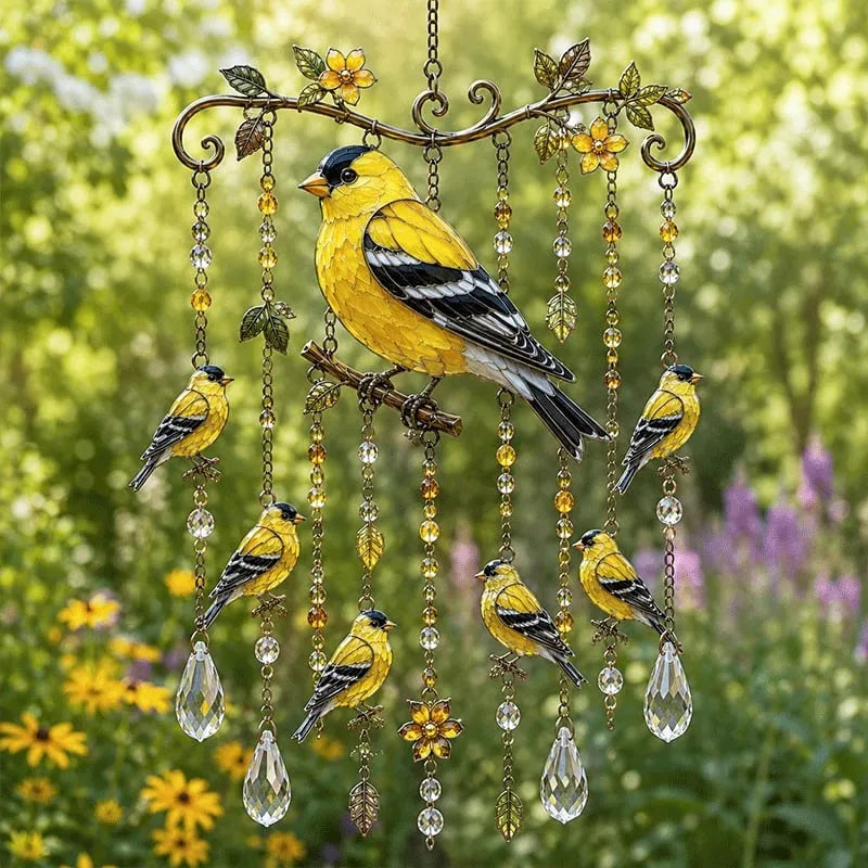 Birdglimmer – ornament pentru captarea razelor soarelui și clopoțel de vânt cu design cu păsări