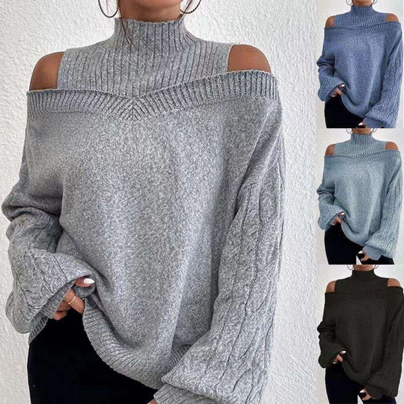 Sophia - Off-Shoulder Sweater with Half Turtleneck and Lantern Sleeves