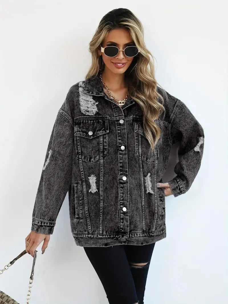 Lena - Jachetă din denim cu croială lejeră și mai multe buzunare