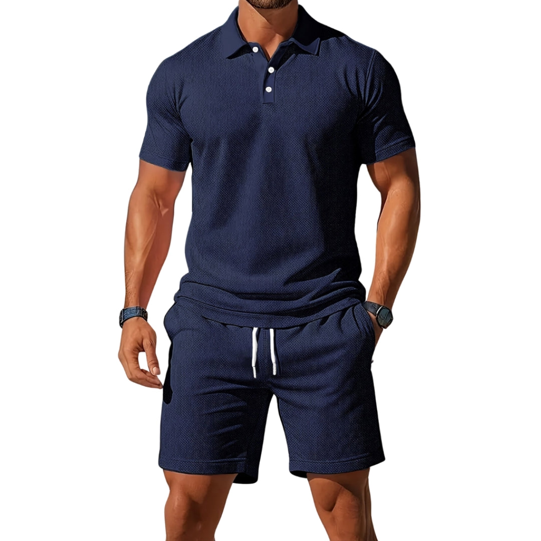 Leo - Set with short-sleeve polo shirt and shorts with adjustable waist