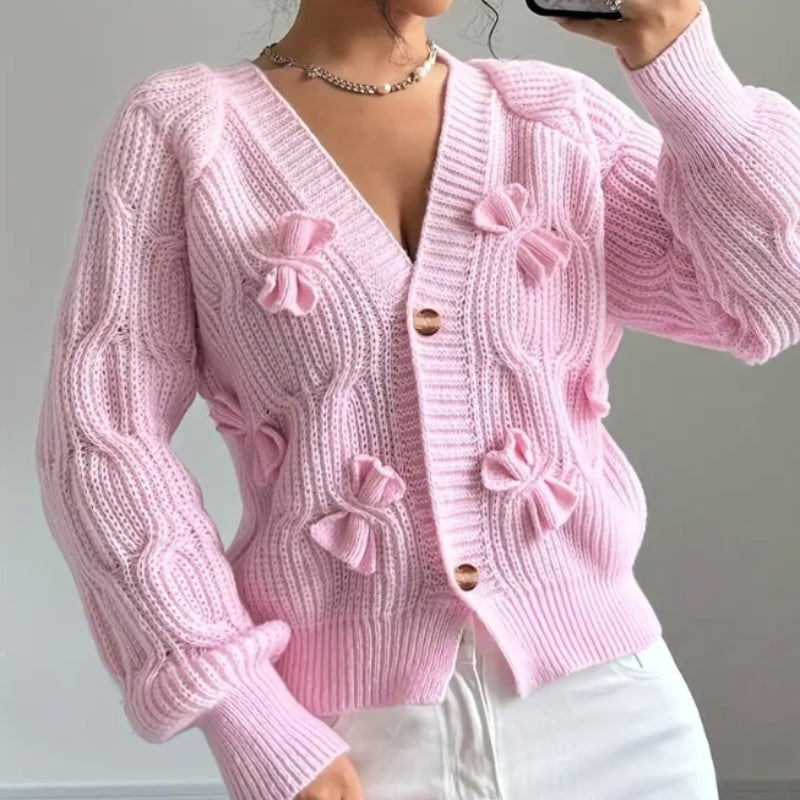 Amelia – Long Sleeve V-neck cardigan with bow