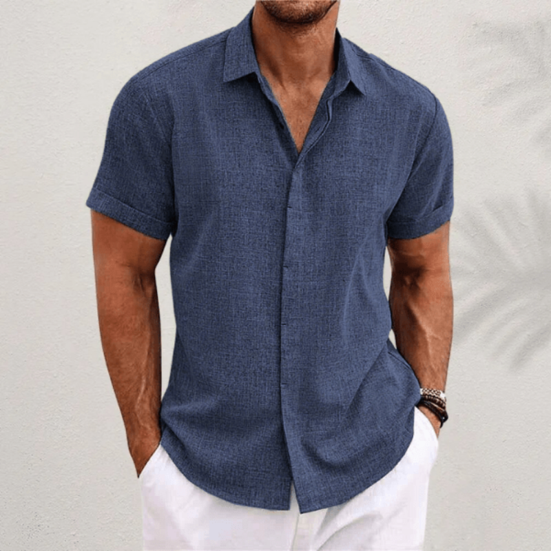 Camicia da uomo slim fit a maniche corte con chiusura a bottoni