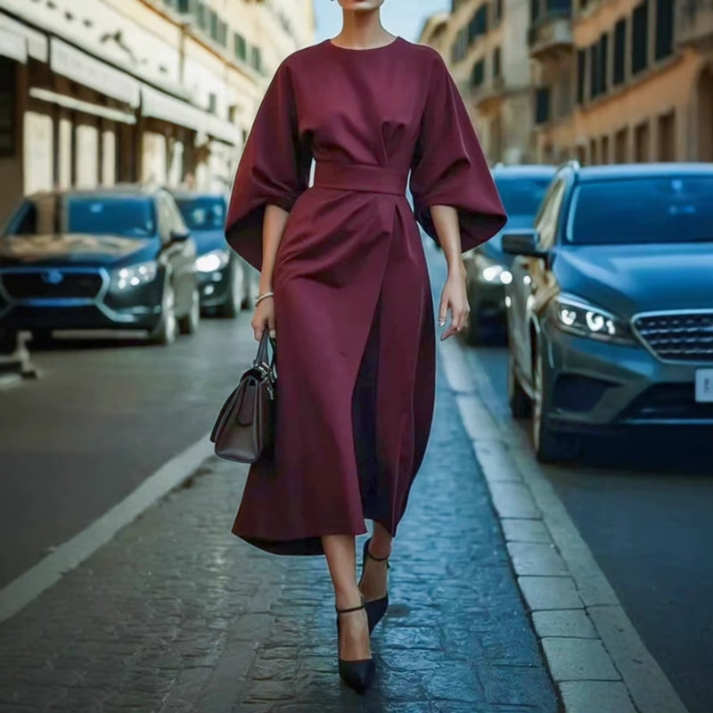 Rochie midi pentru femei cu cordon și mâneci tip felinar