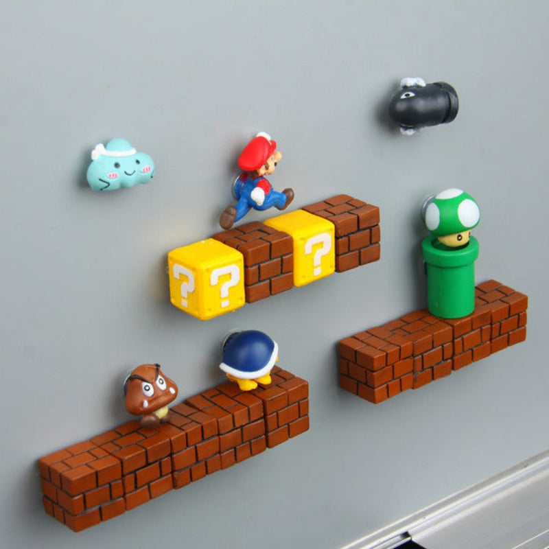 GameGripz – Ensemble de décorations réfrigérateur Super Mario avec pièces de personnages ludiques et fixation sécurisée