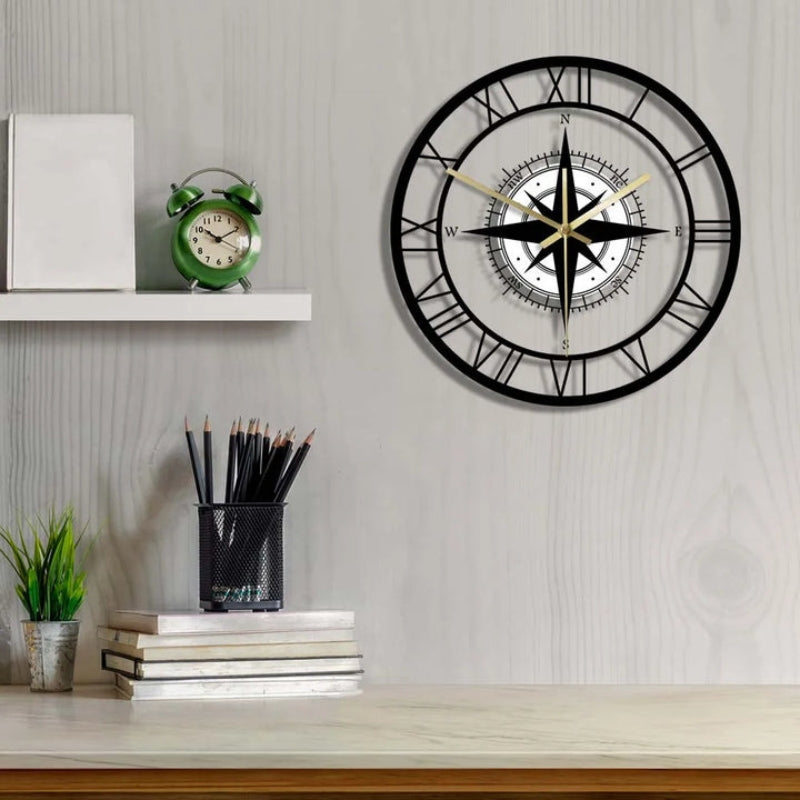 DirectionalChart - Vintage wall clock with compass motif and silent movement