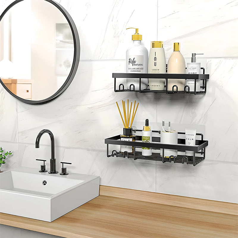 ZenSpace – Stainless Steel Wall Shelf with Minimalist Design and Hooks (Set of 2)