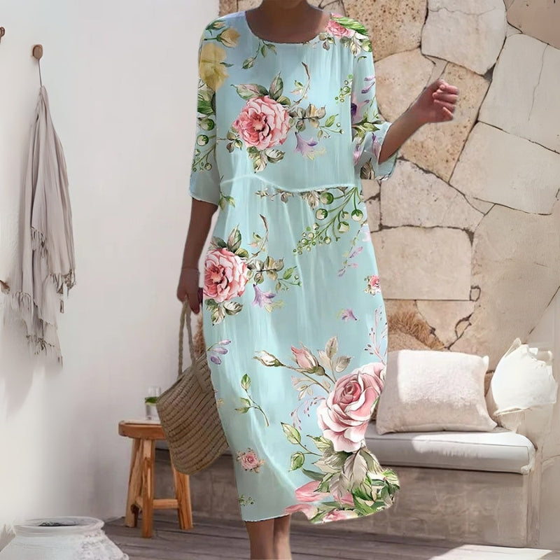 Emma - Robe Fleurie à Col Rond et Manches Courtes