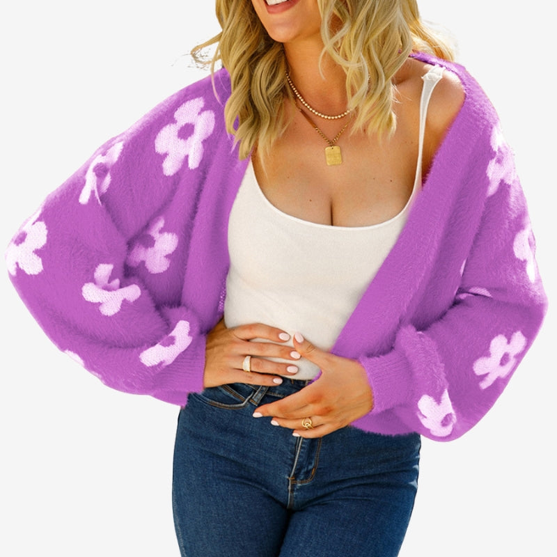 Lina - Long sleeve open front cardigan with floral print