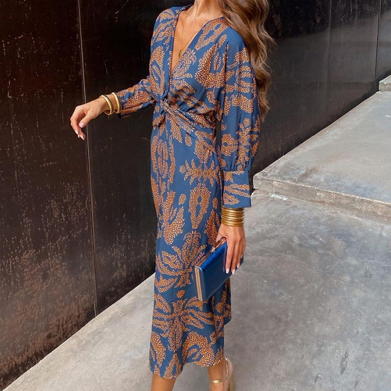 Women’s Floral V-Neck Long Sleeve Maxi Dress