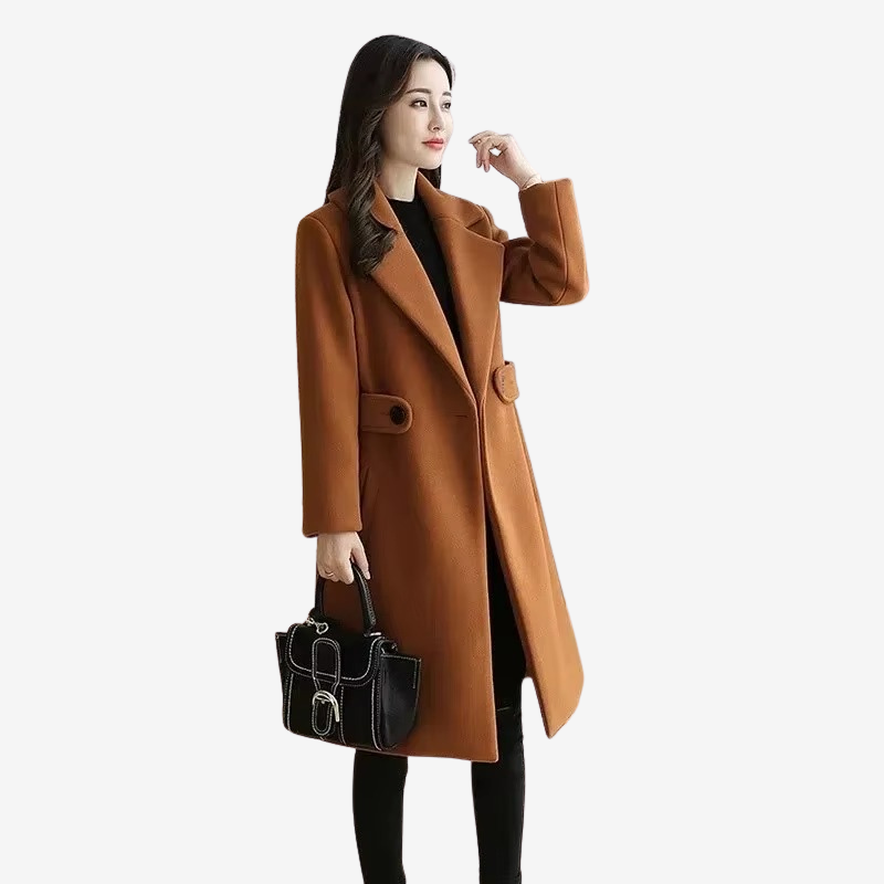 Faith - Cappotto lungo a maniche lunghe con vita con cintura e tasche laterali