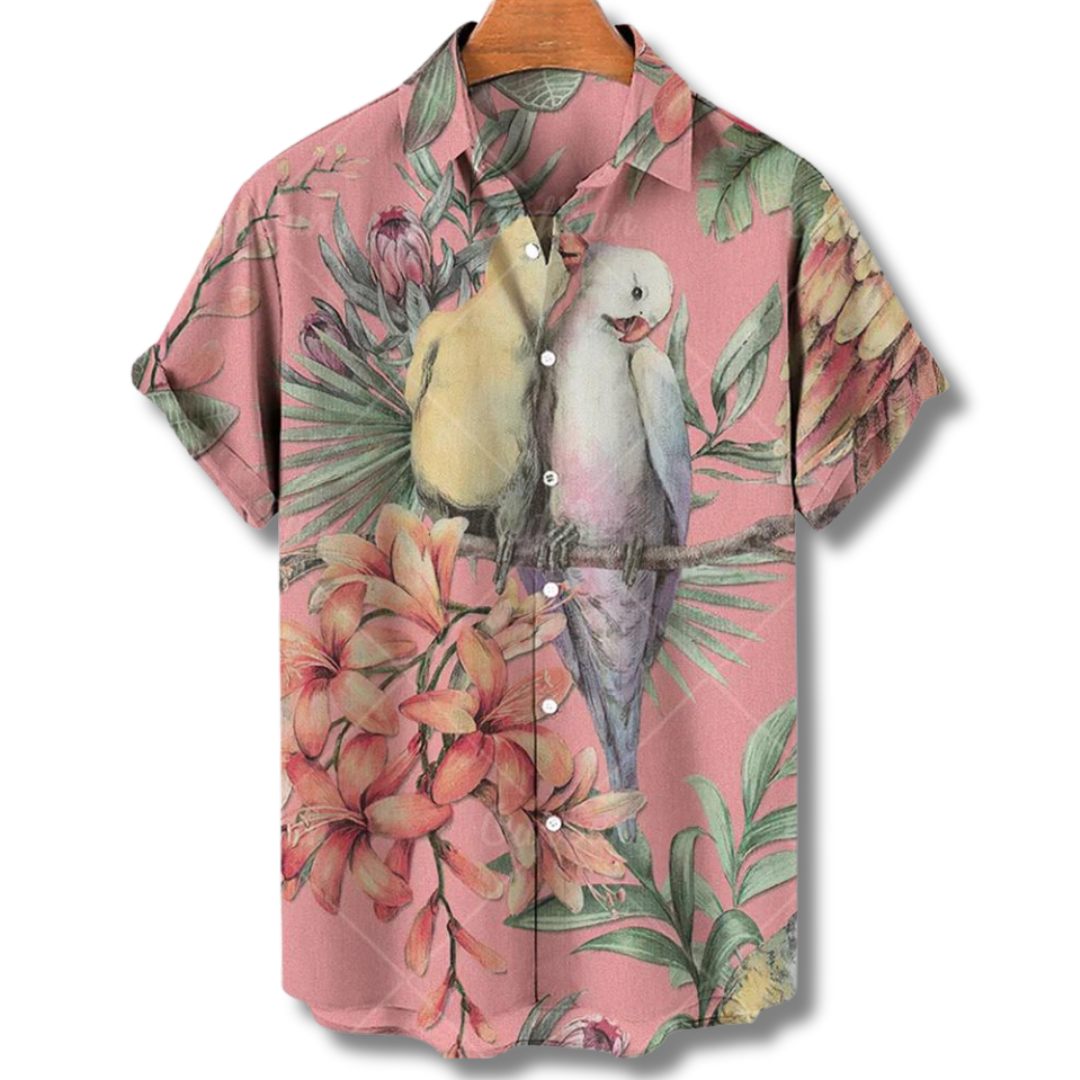 Leo - Chemise classique à imprimé floral avec manches courtes et fermeture à boutons