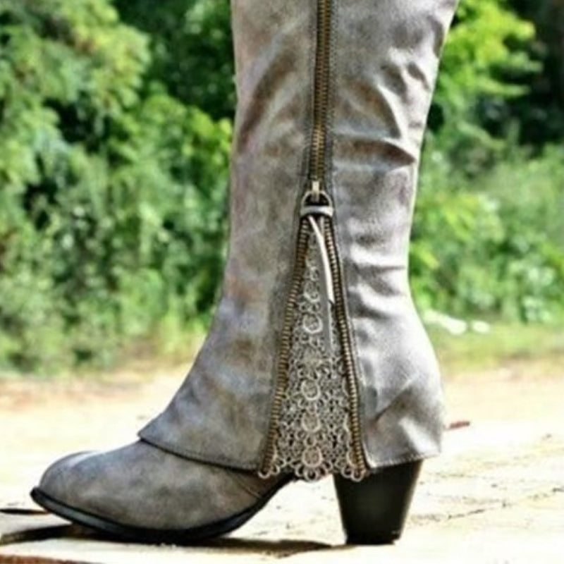 Scarlett – Knee-High Boots with Side Zippers and Round Toe