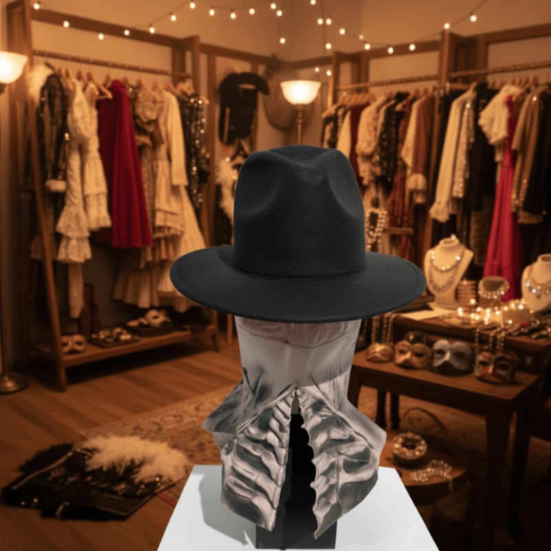 Máscara de esqueleto realista con sombrero para Halloween