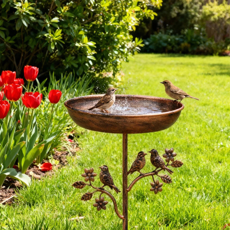 Bain d'oiseaux décoratif avec pot et support à piquer dans le sol