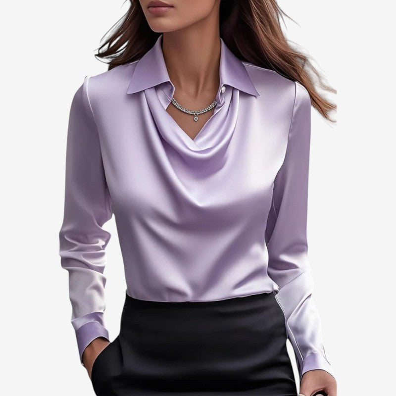 Womens Draped-Collar Long Sleeve Blouse