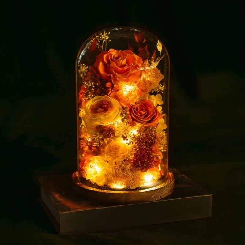 Florabloom - Candeeiro de cúpula de vidro com flores secas preservadas