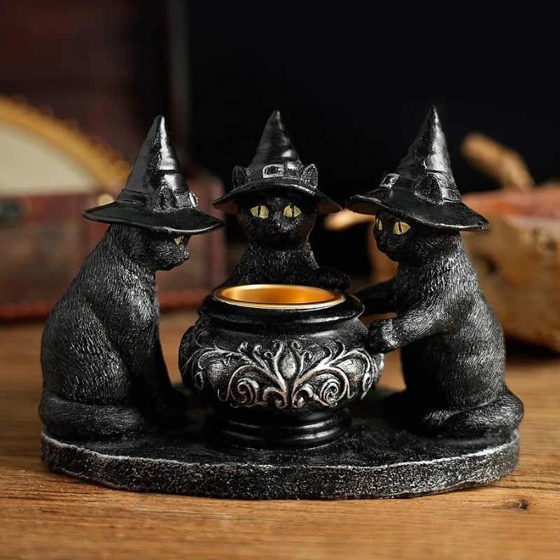 CatGlow – Gyertyatartó macska szoborral Halloween kiállításhoz