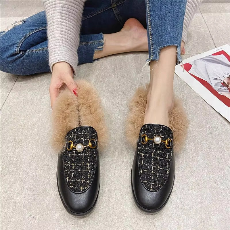 Ophelia – Flat Sole Shoes With Fur Lining And Round Toe