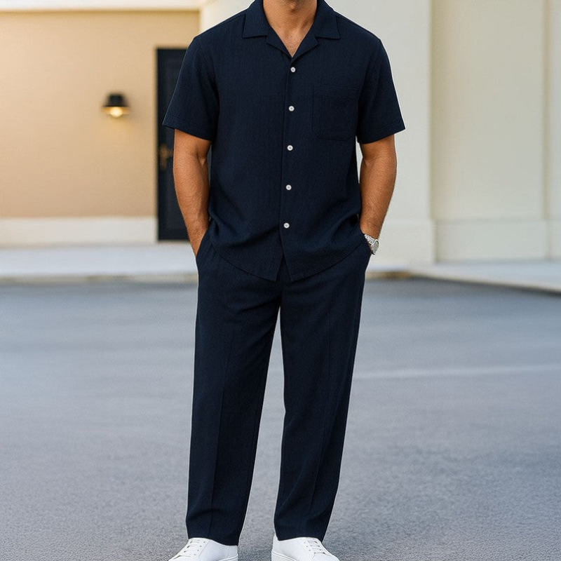 Men's 2 Piece Set with Button Shirt and Wide Leg Trousers