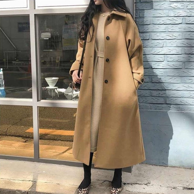 Lina - Trench Coat a Manica Lunga con Colletto a Risvolto, Cintura in Vita e Tasche Multiple