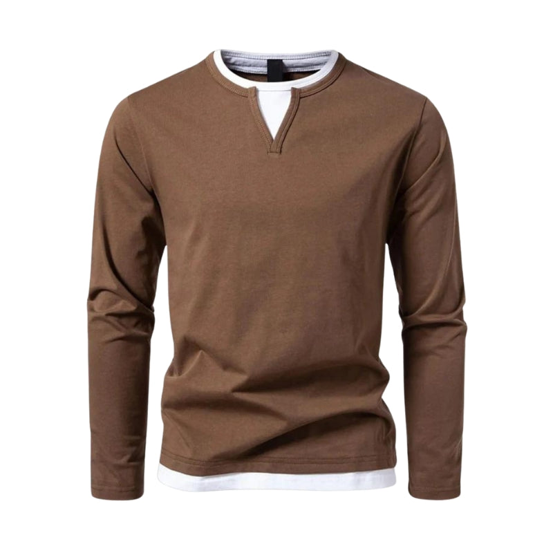Julian – V-Neck Shirt with Double Weave Texture and Long Sleeves